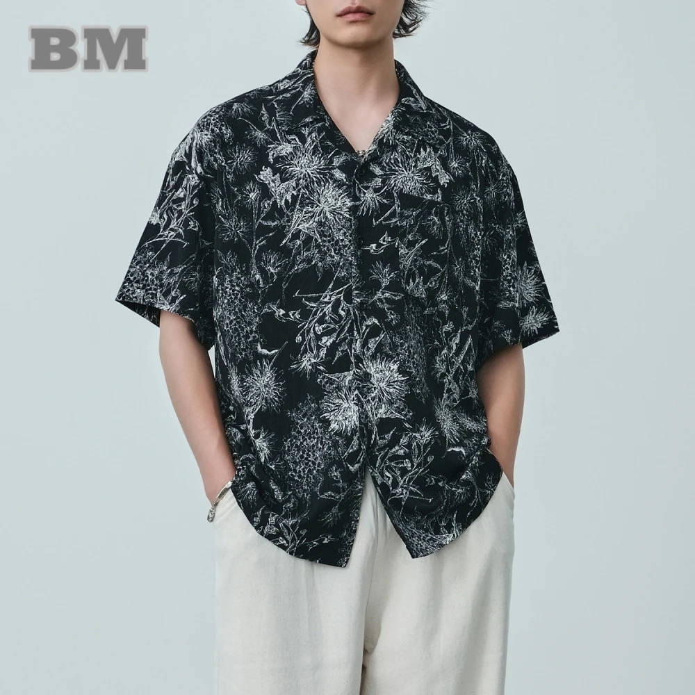 

Summer Vintage Black Floral Shirt Men Women Clothing Hawaiian Beach Shirts Preppy Thin Short Sleeve Harajuku Casual Loose Tops