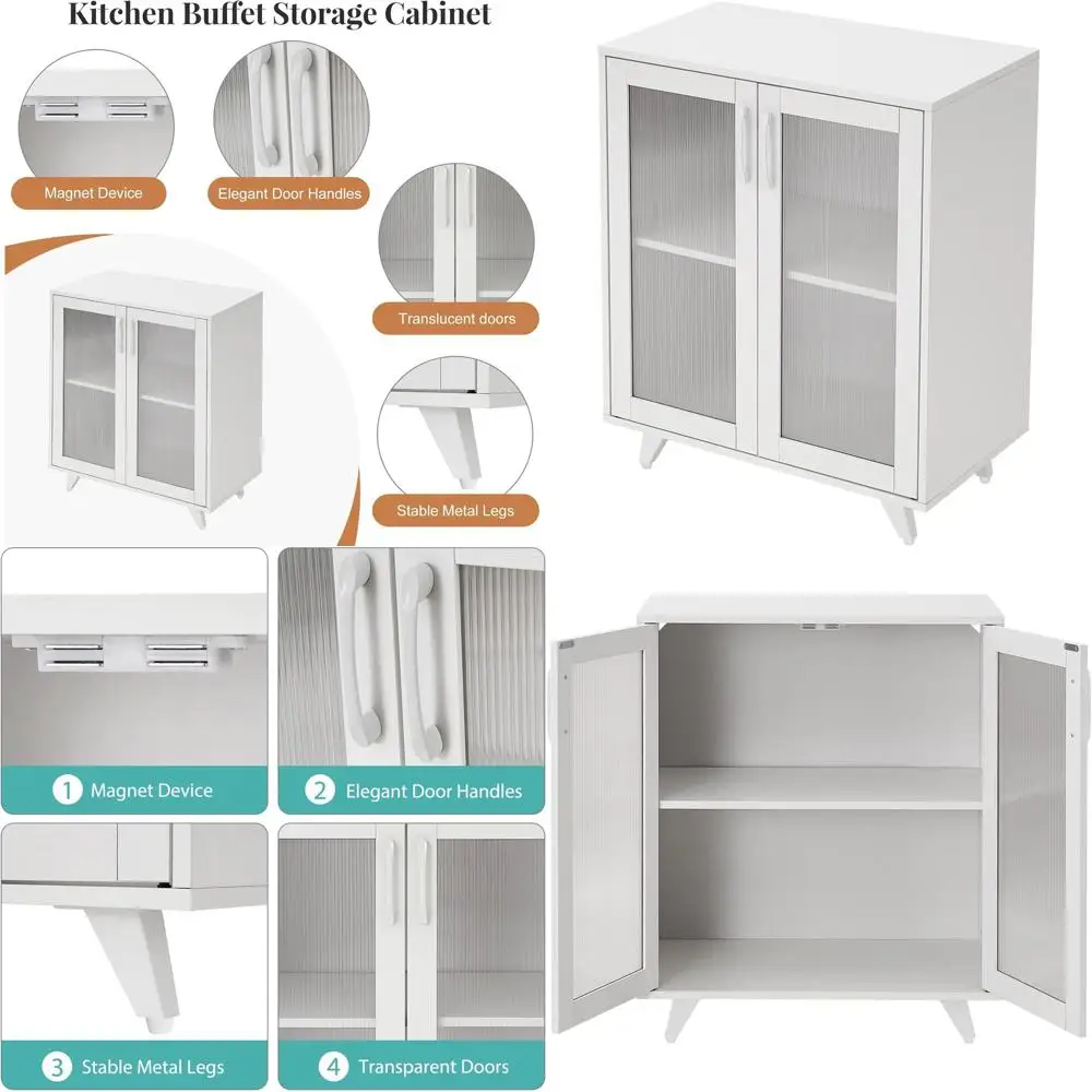 

White 27 Kitchen Buffet with Doors and Accent Sideboard Console Table