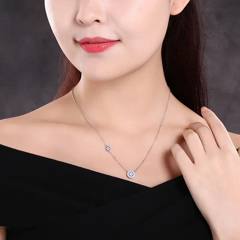 TONGZHE Women Necklace Long 925 Silver Sterling Jewelry Blue Stone CZ Evil Eye Pendant Necklace For Women Link Chain Koyle 6
