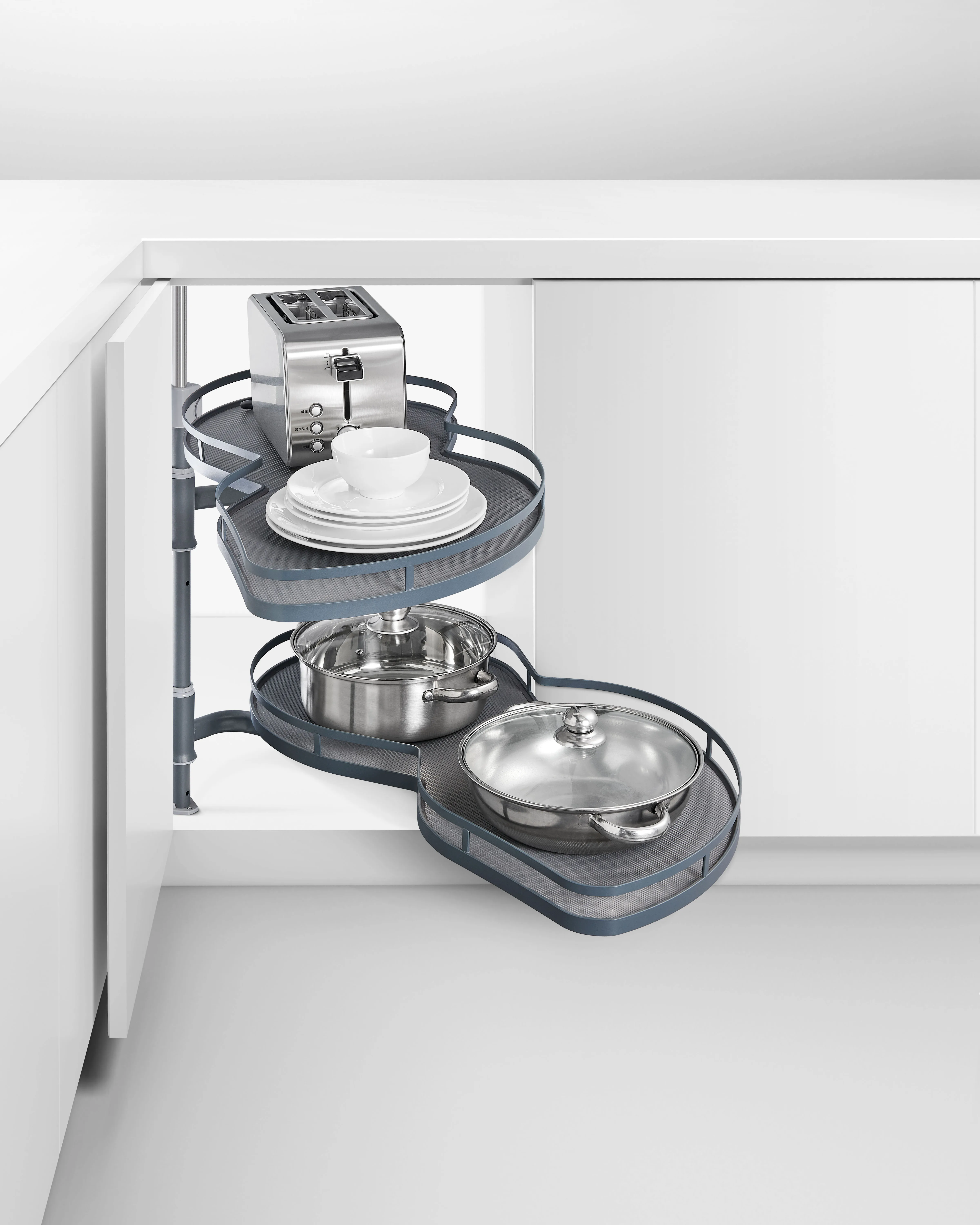 

2 Tiers Swing Tray Full Out Magic Corner Basket Pull Out Swing Corner Cabinet Organizer