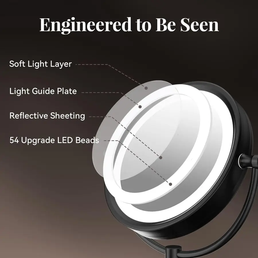 مرآة مكياج مضاءة بإضاءة LED قابلة لإعادة الشحن مقاس 8.5 بوصة مع تكبير 10x وبطارية 4500 مللي أمبير في الساعة مرآة زينة مزدوجة الجوانب OilRu