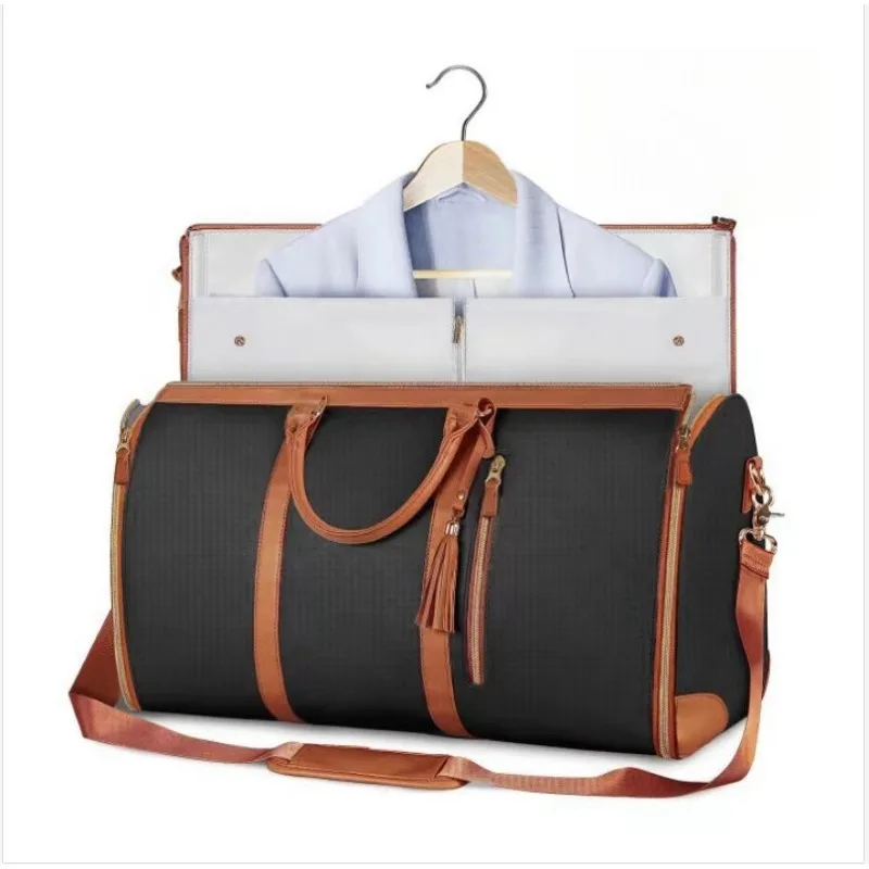 Carry-on Garment Bag Foldable PU Leather Women\'s Travel Convenient Carry-on Clothing Bags Hanging Suit Convertible Duffel Bag