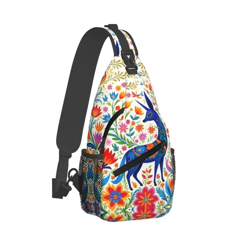 Custom Mexican Flower Otomi Art Sling Chest Bag Custom Crossbody Shoulder Backpack for Men Cycling Camping Daypack