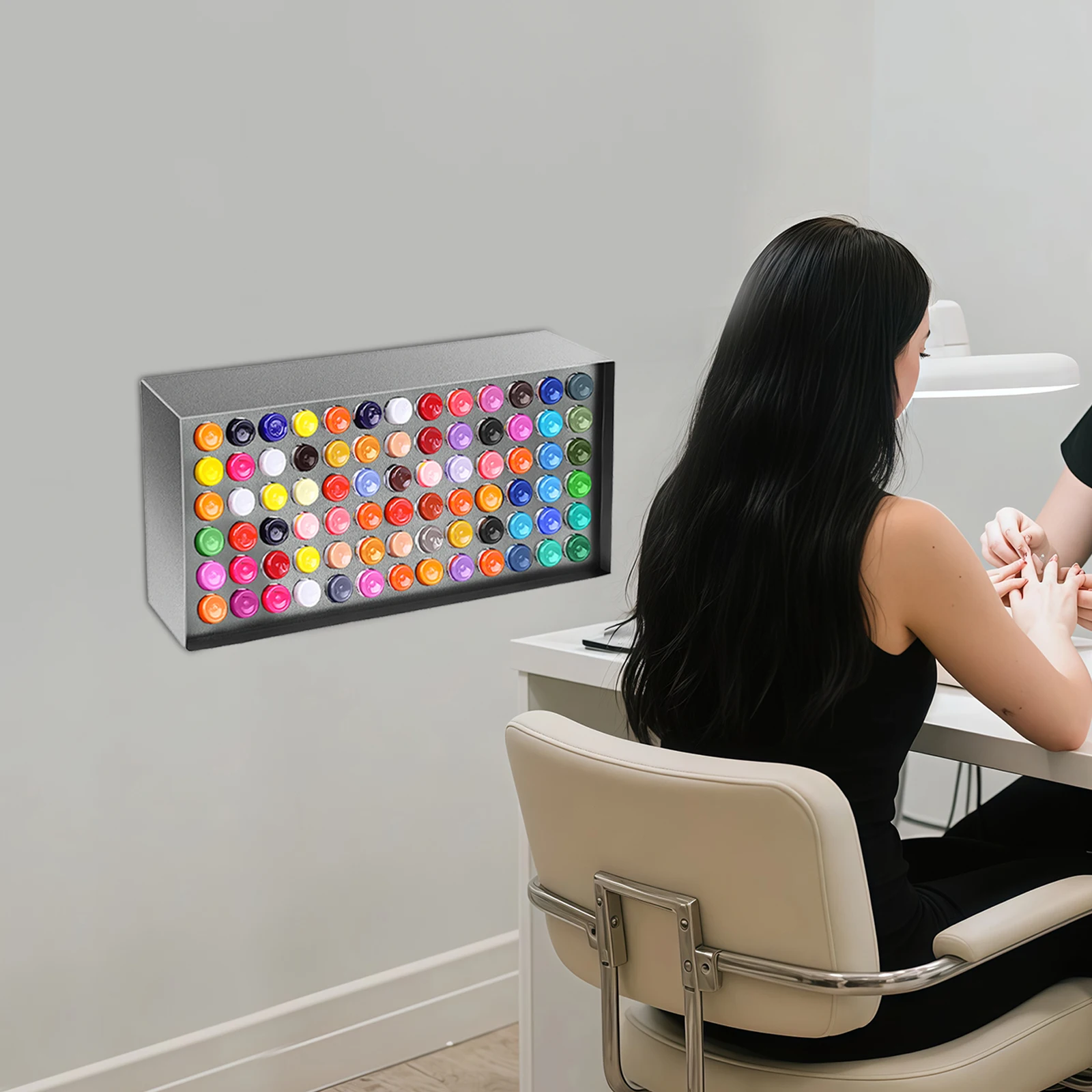 رف زجاجة حبر الصباغ، حامل حبر مع 78 فتحة، رف زجاجة الصباغ المثبت على الحائط لصالونات الأظافر وصالونات الشعر