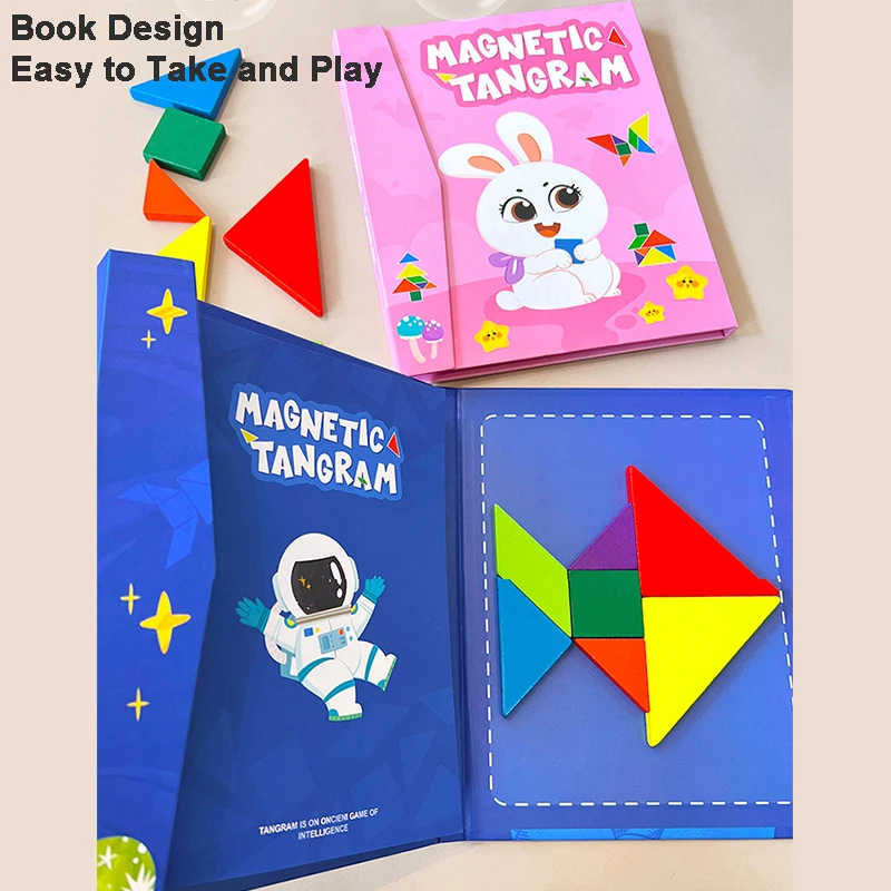 Bloco magnético forma geométrica ciência & matemática quebra-cabeça de madeira tangram livro educacional para criança aprendendo jogo lógico