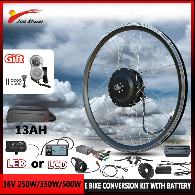 36V Electric Bicycle Conversion Kit 250W-500W Front/Rear Brushless Gear Hub Motor Wheel with E Bike Kit with 13AH Battery