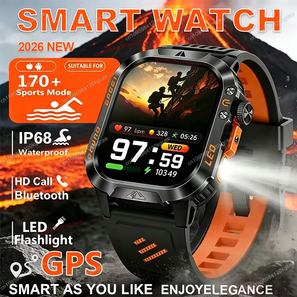 2026 Neue Militärische Smartwatch für Herren 3ATM Outdoor-Sport Fitness-Tracker Blutdruck-Gesundheitsmonitor BT-Anrufe GPS Smartwatch Hw12