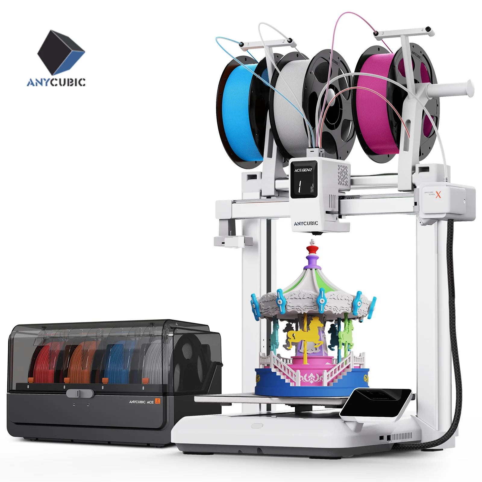 Bild: ANYCUBIC Kobra X Combo 3D-Drucker 600 mm/s maximale Druckgeschwindigkeit 2x Zeit- und Materialsparend Bis zu 19 Farben drucken Automatische Nivellierung