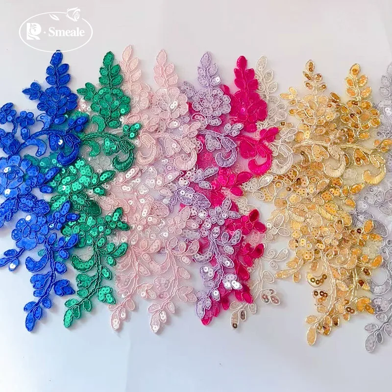 20 Stück. Funkelnde Pailletten bestickte Spitzenaufkleber, Nähzubehör, handgefertigte DIY-Blumen, dekorative Aufnäher