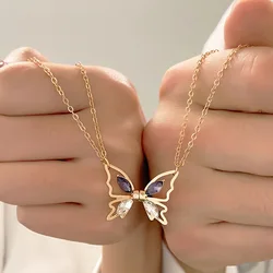 Trendy Magnetic Butterfly Necklaces for Women Magnetism Inlaid Zircon Pendant Chain Choker BFF Fine Jewelry Accessories
