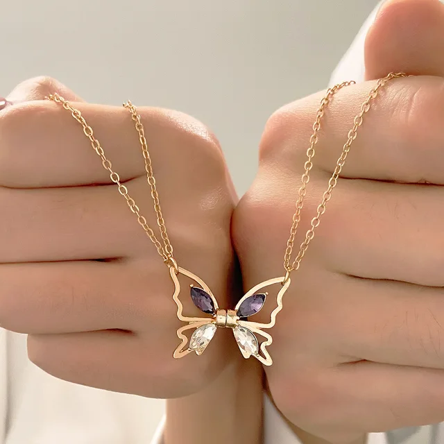 Modne magnetyczne naszyjniki motylkowe dla kobiet magnetyzm inkrustowane cyrkonią wisiorek Choker łańcuszek BFF Fine Jewelry akcesoria