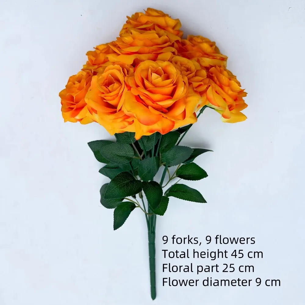 15PCS 9 White Artificial Bouquets, Ivory Roses with Green Leaves, Home and Hotel Gardening Decoration