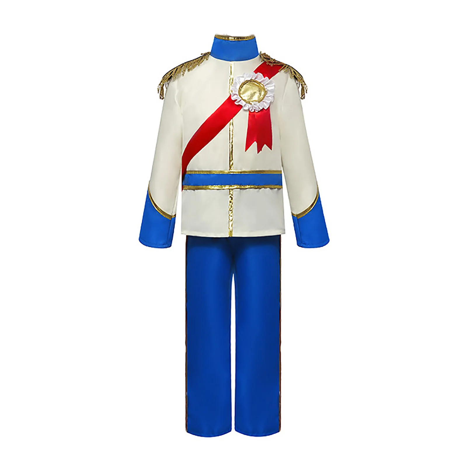 

Blue Kids Boys Halloween Palace Prince Cosplay Costumes Stand Collar Long Sleeve Tassel Epaulet Top And Pants Set Uniform Party