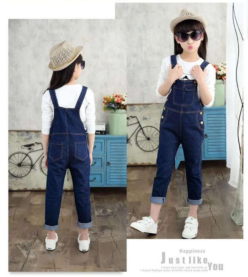 Kids Boys Overall Girls Denim Strap Pants Solid Color Trousers Spring Autumn New Casual Cargo Pant Fashion Clothing 4-12 Years