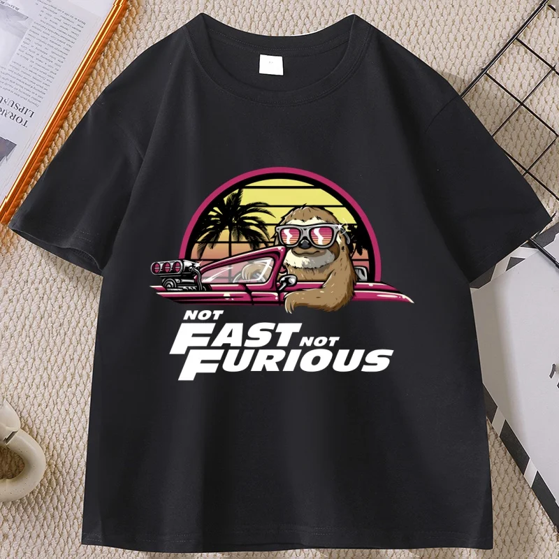 Not Fast Not Furious Cute Sloth Male T Shirts Men Women Crewneck Short Sleeve T-shirt Summer Cotton Tops Man Streetwear