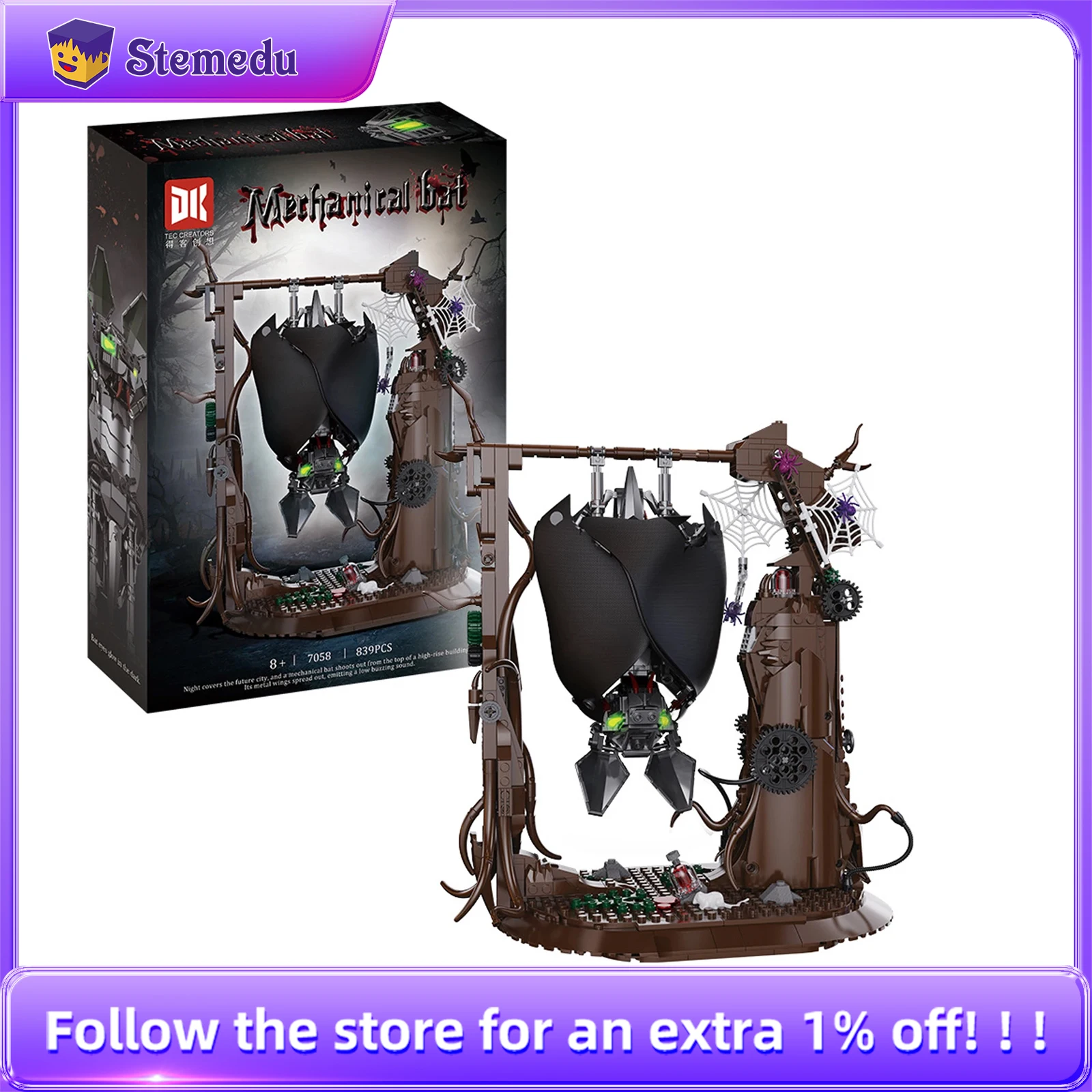 

839PCS MOC Bionic Bat Building Blocks Bricks Toy- Mechanical Movable Wings Easter and Halloween Holiday Gift for Adults &Kids