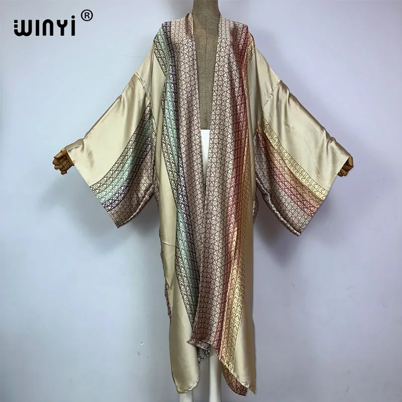 Kimono WINYI afrykański nadruk seksowna odzież plażowa elegancki kardigan stroje plażowe dla kobiet weidos strój kąpielowy jedwabny feelcoat