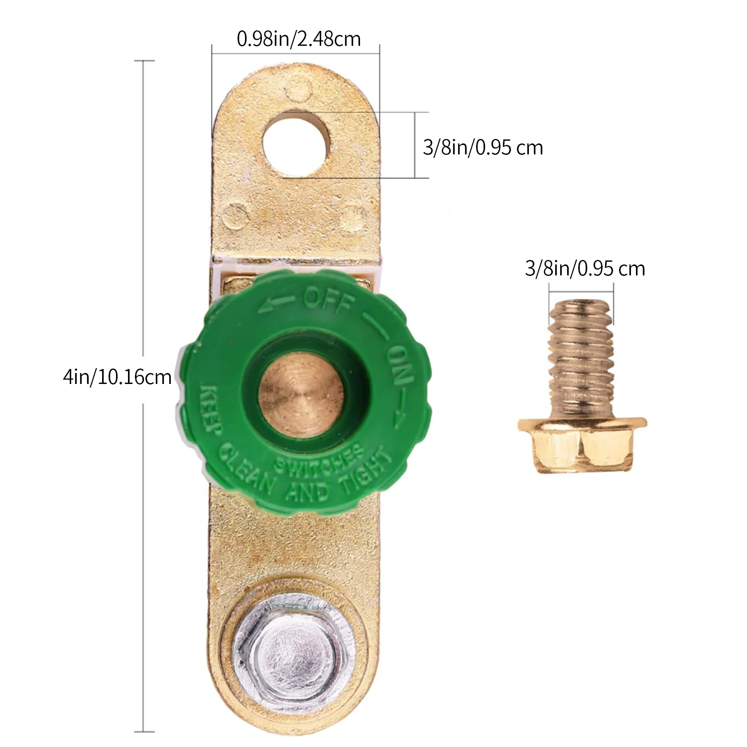 Brass Battery Negative Disconnect Switch Green Knob Power Cut Off Isolator for Auto RV Boat