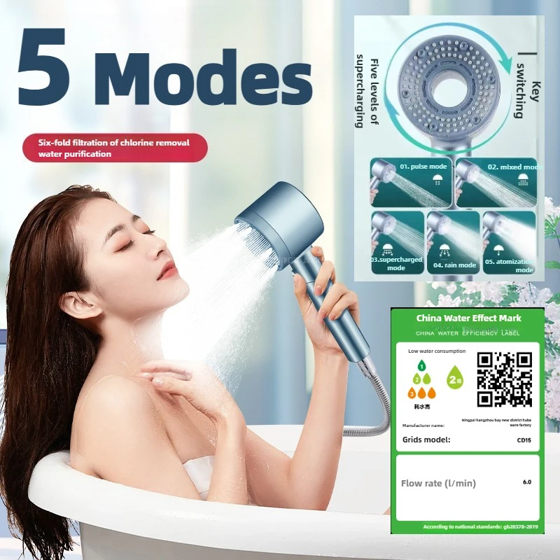 

5-режимная насадка для душа, насадка для душа высокого давления, портативный фильтр, смеситель для дождя, кран для ванной комнаты, ванны, аксессуары для дома и ванной комнаты