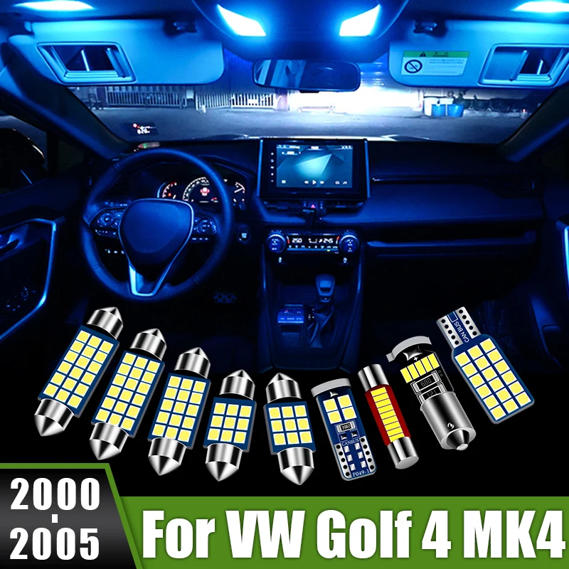 For Volkswagen VW Golf 4 MK4 2000 2001 2002 2003 2004 2005 9pcs Car Interior LED Reading Light Vanity Mirror Lamps Accessories