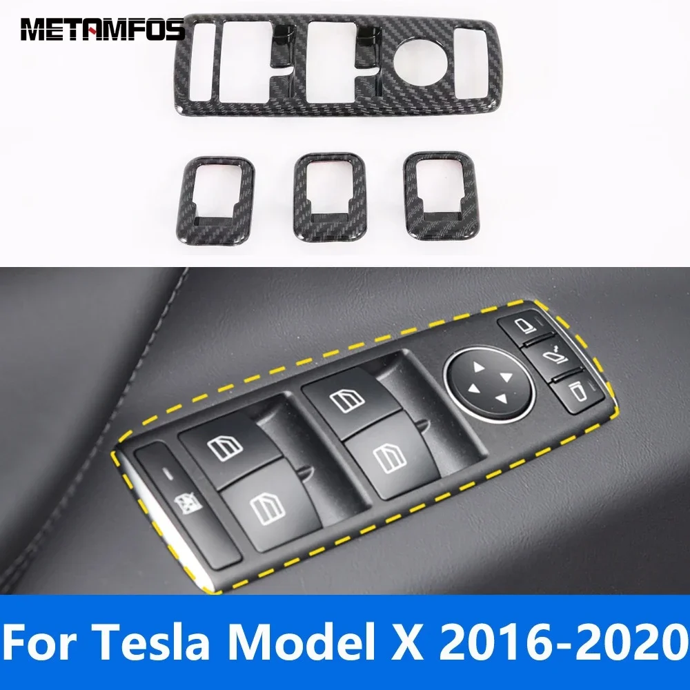 Window Lift Switch Cover Trim For Tesla Model X 2016-2019 2020 Carbon Fiber Interior Door Armrest Frame Accessories Car Styling