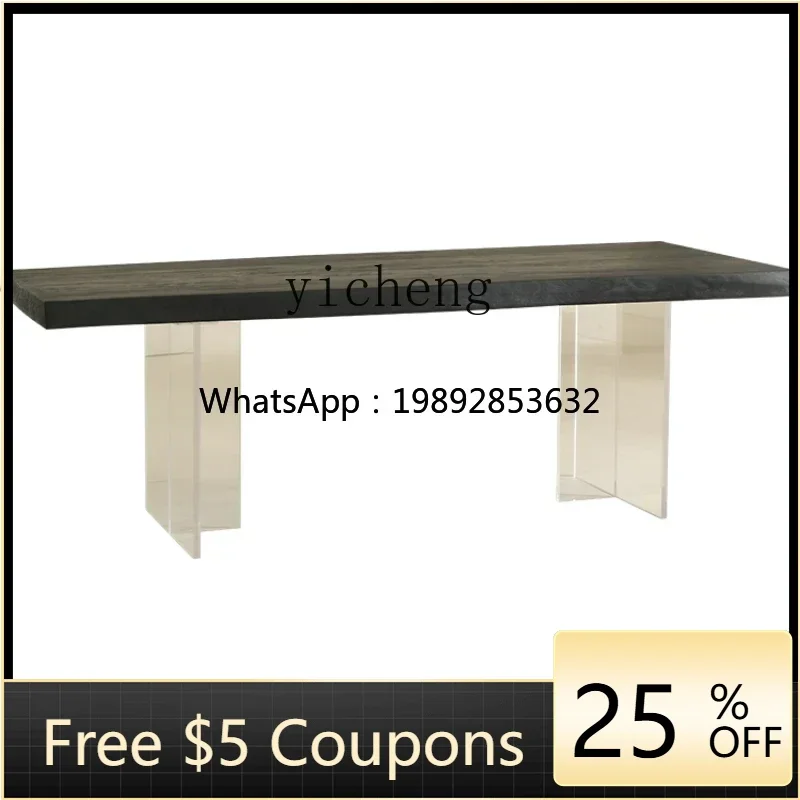 

AA Carbonized Black Tea Table and Chair Combination Solid Wood Large Board Tea Table B & B Acrylic Suspension Tea Table