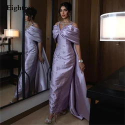 Eightree Luxury Shiny Arabic Purple Mermaid Evening Dresses V Neck Dubai Formal Party Gowns Floor Length Off Shoulder Prom Dress