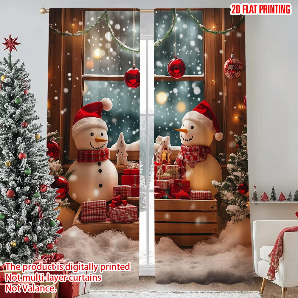 

2pcs 2D flat printing Merry Christmas Window Drapes Christmas Day Fabric Without Electricity Versatile for Holiday Decor