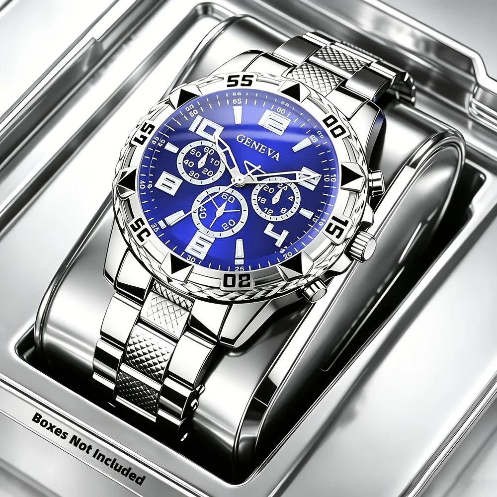 Montre de ville pour hommes – Montre à quartz ronde et élégante, bracelet en acier inoxydable, dotée d’un mouvement électronique.