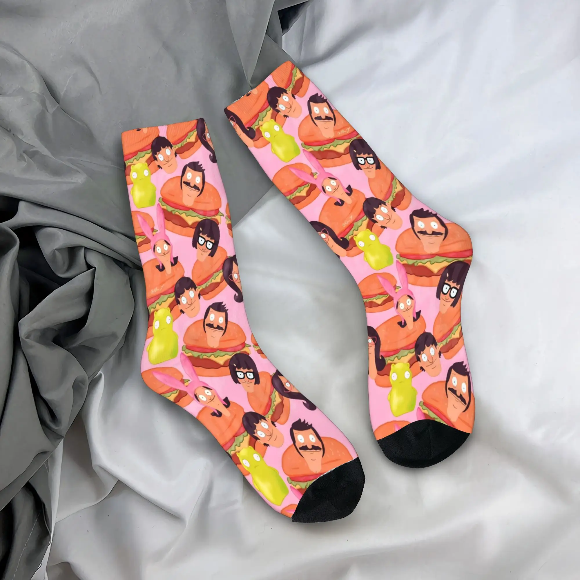 

Забавные чулки с принтом B-Bob Burgers, мужские носки, теплые мягкие повседневные носки, осенние противоскользящие носки для скейтборда на заказ
