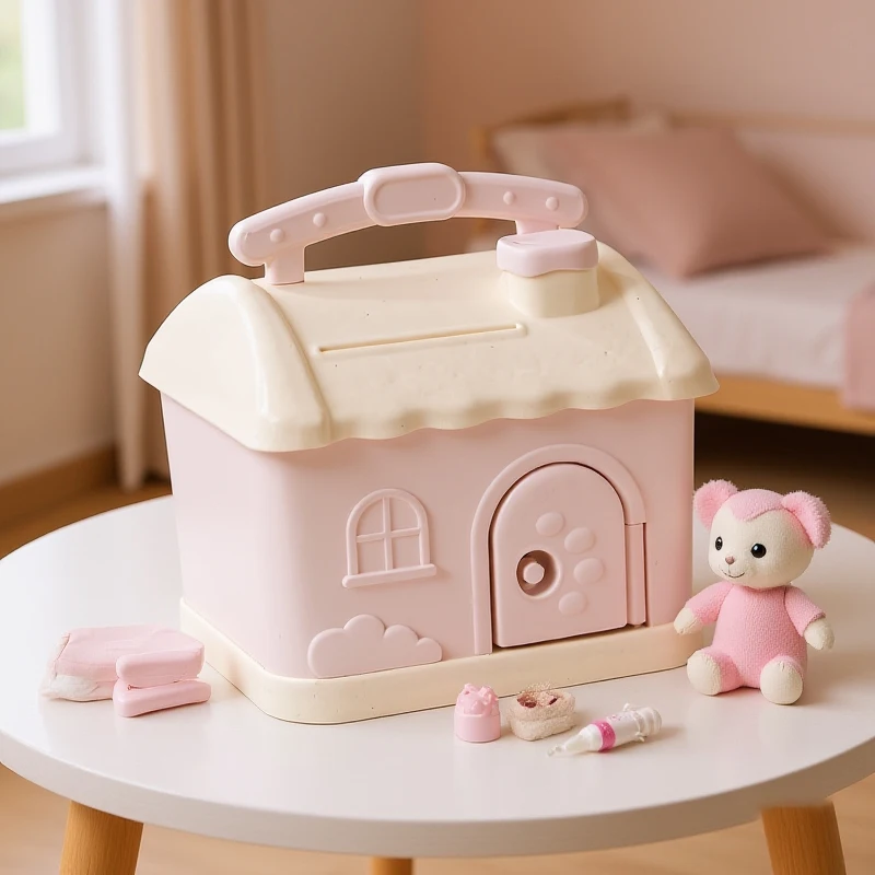 Kindercadeau - Mooie huisvormige spaarpot, anime cartoon spaarpot met veilig slot en sleutel