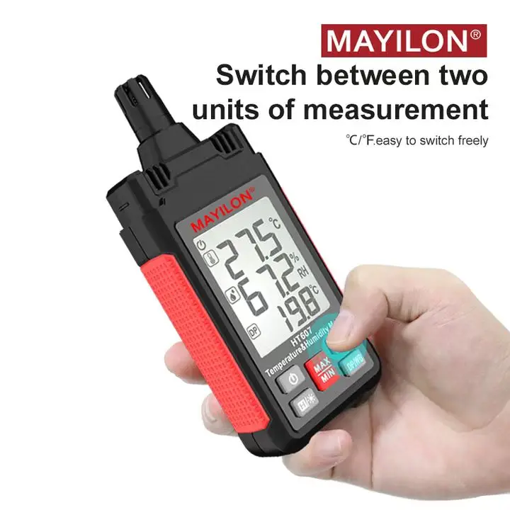 MAYILON HT607 Digital Hygrometer Temperature Humidity Meter Large Screen New Ambient Moisture Precision Psychrometer Wet Bulb