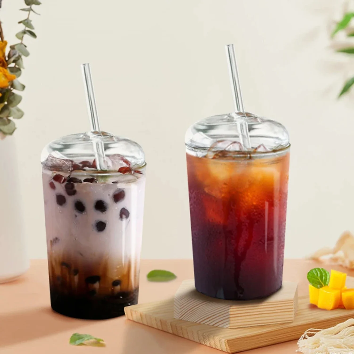 

Elegant and Sophisticated 400/450ml Transparent Glass Cup with Lid and Straw - Perfect for Tea, Coffee, Juice, Beer, Milk, and M