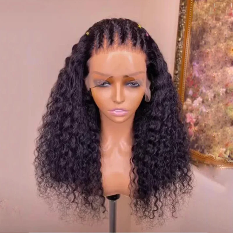 

26-дюймовые парики с кружевной передней частью 13*4, плотность 180%, мягкие, натуральные, черные, кудрявые, с эффектом кинки, для женщин, с детским волосом, из синтетического волокна, для повседневной носки