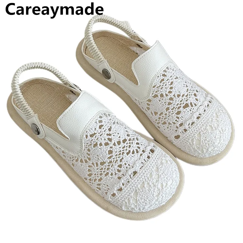 Careaymade-Cotton linen lace summer fisherman's shoes for women,round head women sandals,beach Leisure Women's  slippers