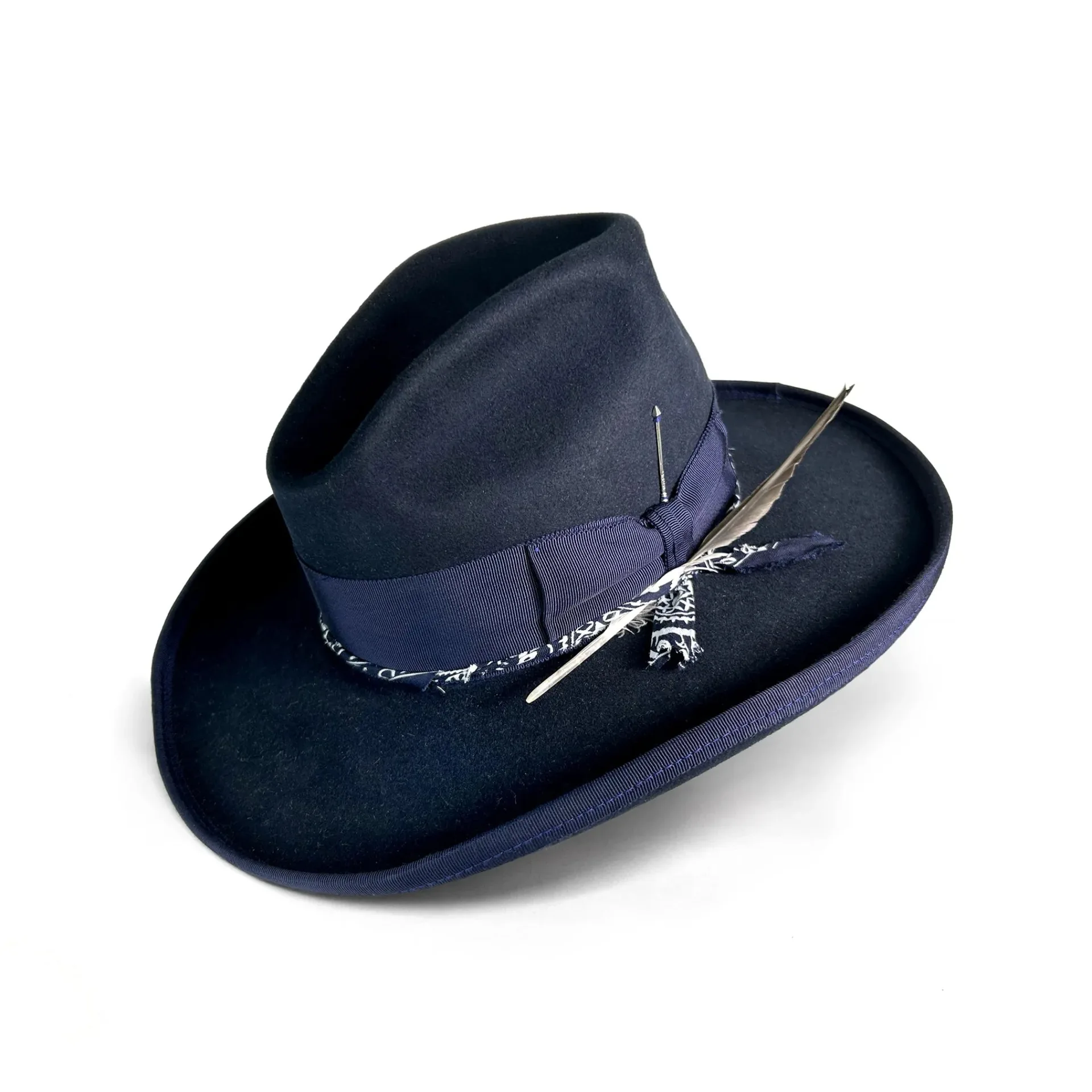 Sheep Felt Hat with Feather Decoration, Sheep Felt Top Hat, European and American Fashion Pure Wool Felt Hat