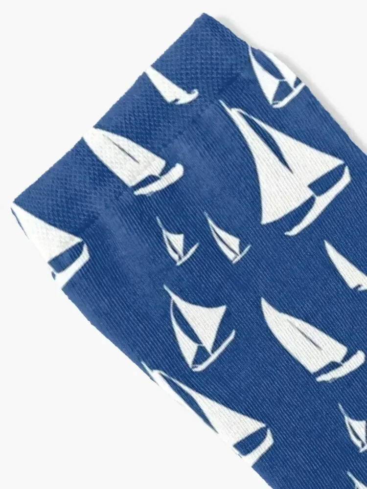 Sailboats, white on blue Socks funny gifts Stockings man anime cool Ladies Socks Men's