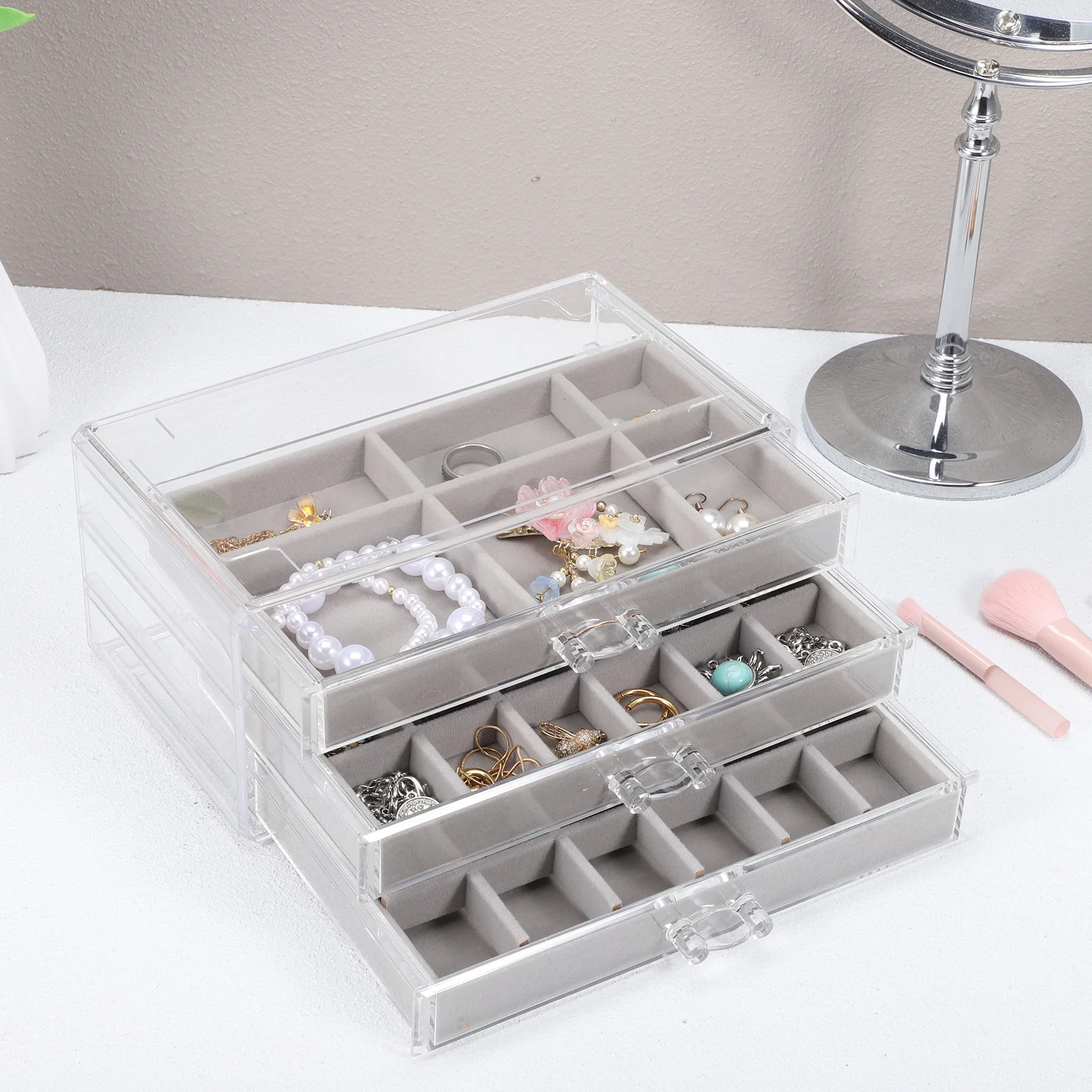 Clear Jewelry Box Organizer Earring Holder Jewelry Storage Display Case with Drawers for Rings Necklaces Bracelets