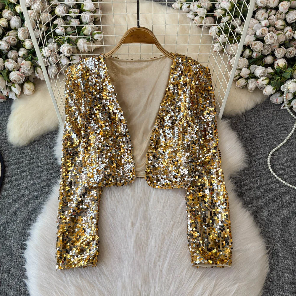 

baby girls kids jackets clothes spring autumn sparkling sequins Korean long sleeve cardigan glitter streetwear 3 to 16 years