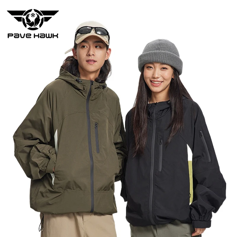 Men Women Climbing Jacket Outdoor Sports Multi-Pocket Windproof Wear Resistant Hooded Jackets Hiking Camping Fishing Coat Couple