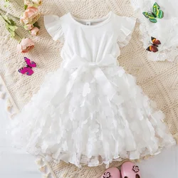 2024 New Summer Dress for Baby Girls 2-6 Years 3D Butterfly Fly Sleeves Kids Birthday Princess Dress Elegant Wedding Party Dress