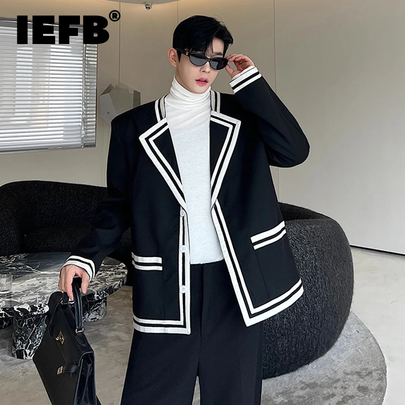 IEFB Slim Men\'s Blazers Fashion Korean Style Male Clothing Contrast Color Suit Coat 2023 New Elgance Man Jackets Autumn 9C2160