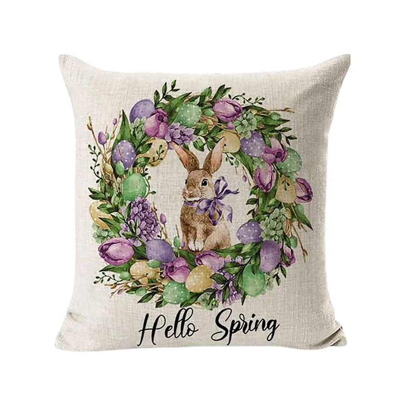 Easter Pillow Covers Vintage Bunny Flower Basket Linen Throw Cushion Covers for Home