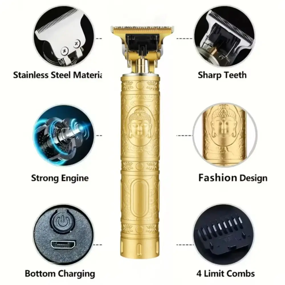 Vintage Cordless Design Electric Hair Clipper Fast Charging Portable Hair Cutting Machine USB Charging Hair Trimmer Barber Shop