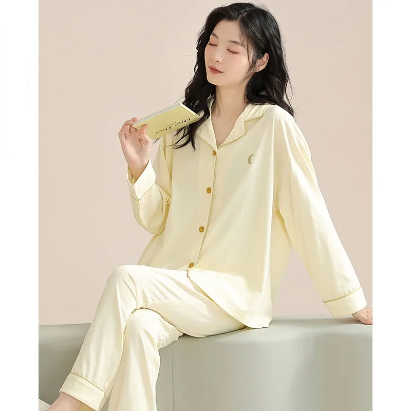 2024 New Pajamas Women's Spring Loungewear Pure Cotton Sleepwear Long Sleeves Autumn Homewear V-neck Loose Simple Nightwear
