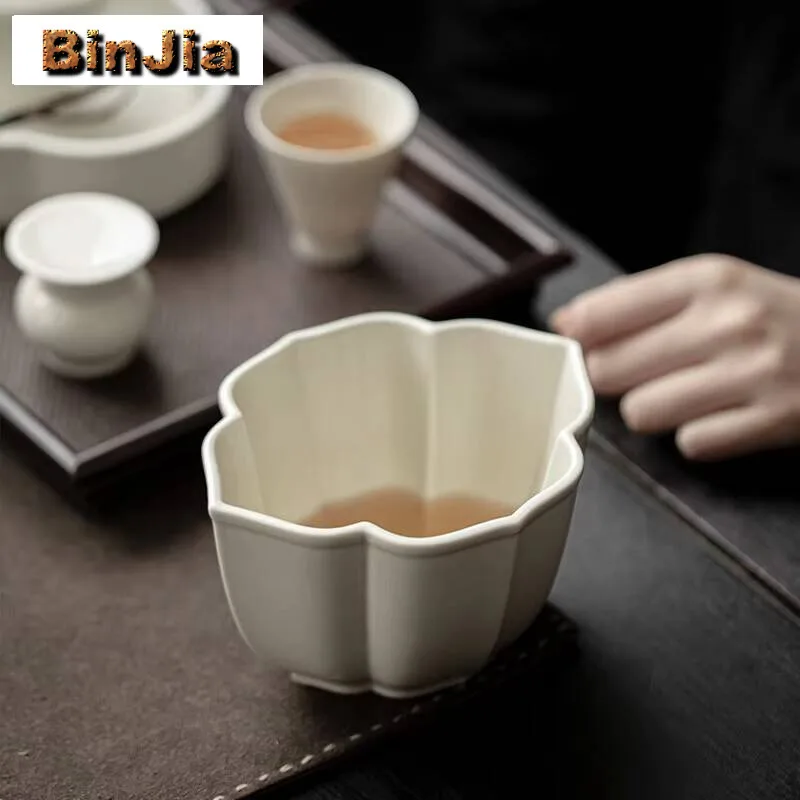 450Ml Japanese Grass Wood Gray Glazed Jianshui Boutique Crabapple Tea Wash Bowl Writing-Brush Washer Household Chaxi Cha Craft