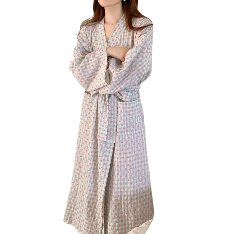 Bademantel für Damen, kariert, locker, langärmlig, langer Kimono, V-Ausschnitt, Schnürhose, Nachthemd, sexy Robe für Damen und Mädchen