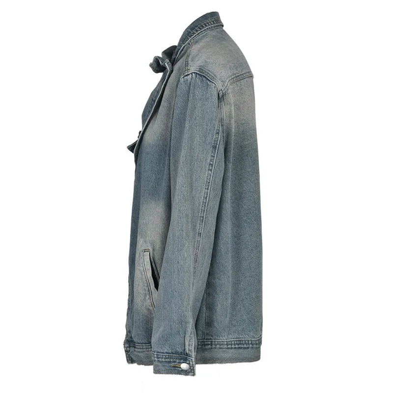 EAEOVNI Vintage Denim veste femmes conception irrégulière bouton poches Streetwear manteau d'extérieur mode 2025 nouveaux vêtements