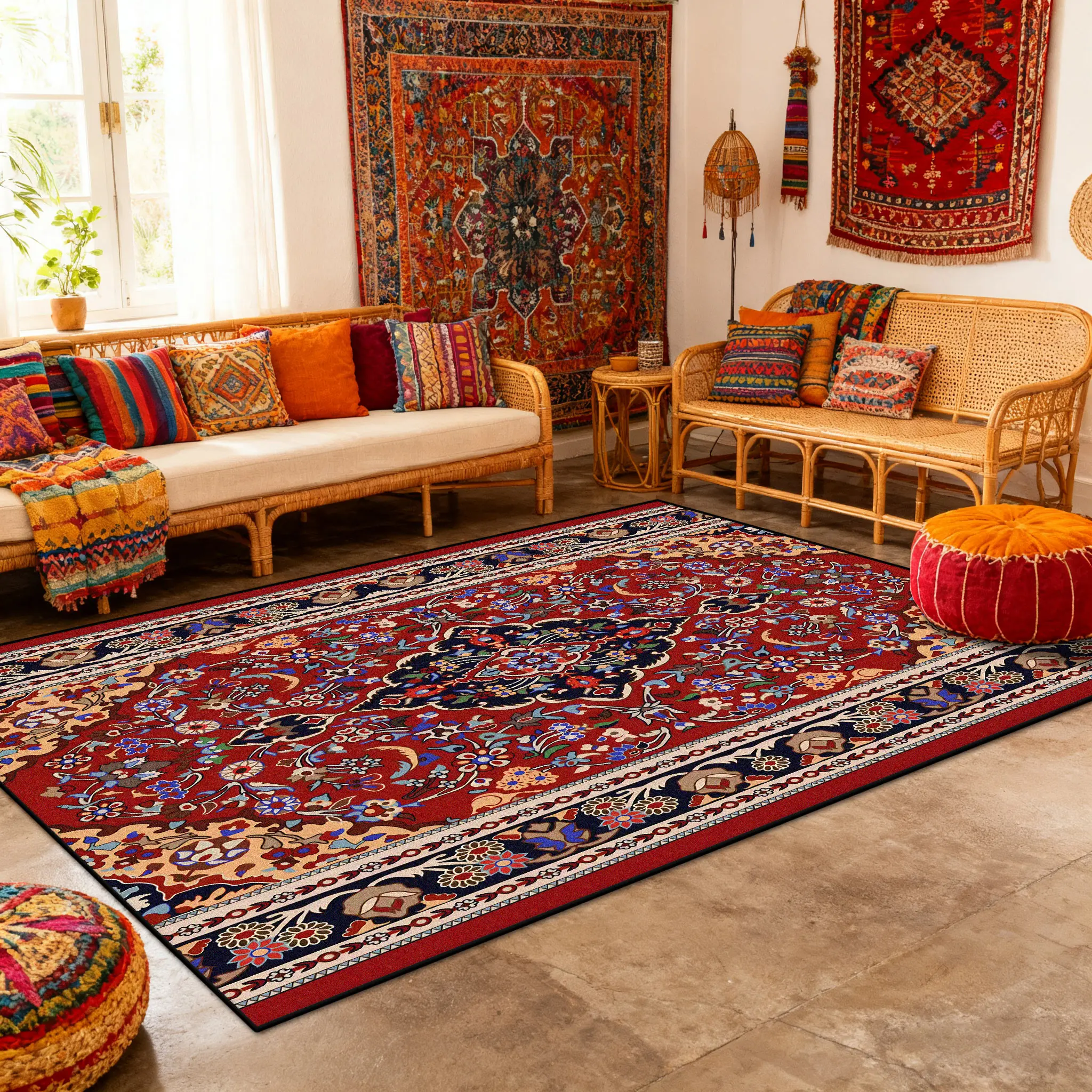 Persian Foldable Living Room Luxury Carpet Decoration Bedroom Bedside Soft Fluffy Rugs Washable Easy Clean Large Area Floor Mats