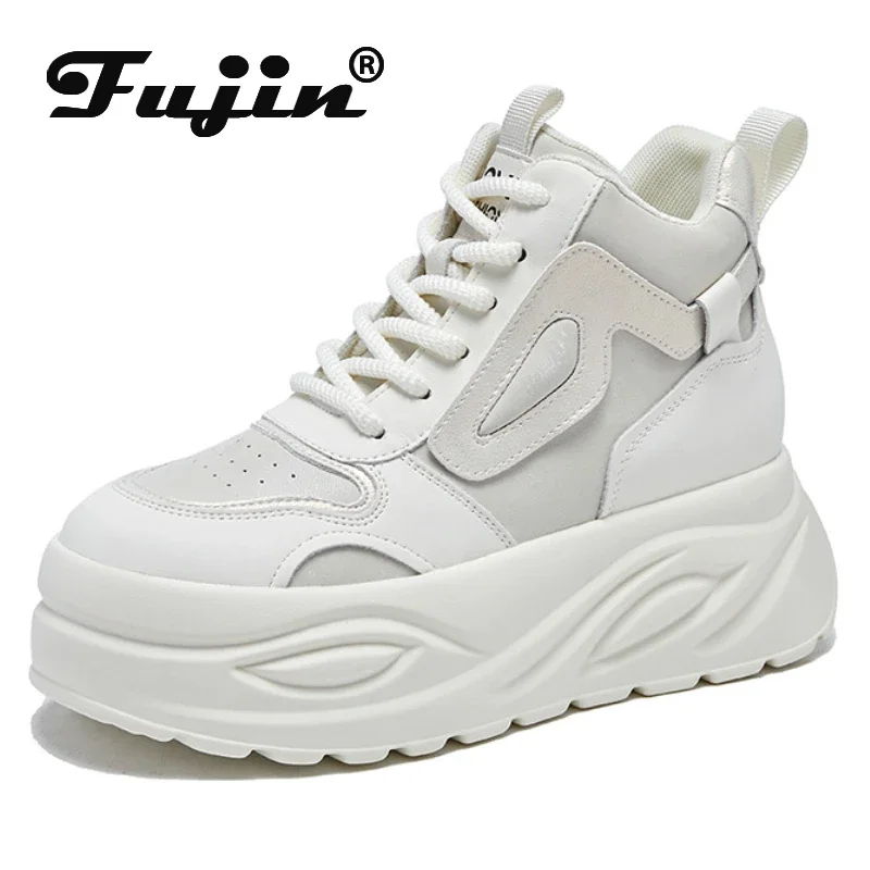 Fujin 8.5cm stivaletti alla caviglia vulcanizzati in vera pelle donna Chunky Sneaker mocassino di alta marca comode scarpe con plateau primavera